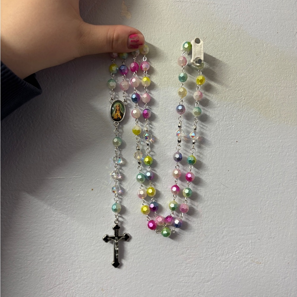 Colorful Beaded Rosary Necklace